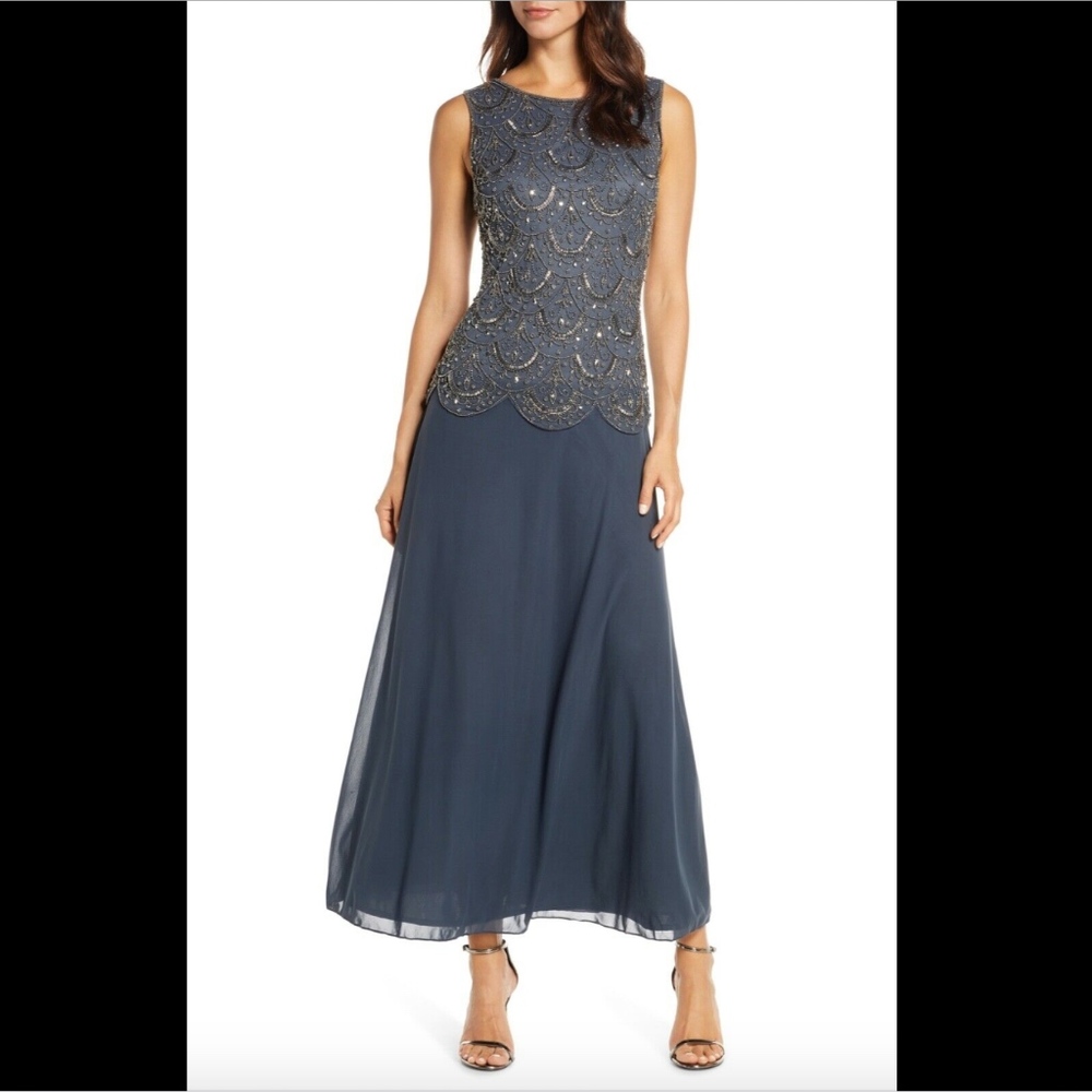 NEW Pisarro Nights Beaded Mock Two-Piece Gown
